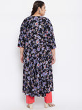 Women Rayon Black Floral Printed A-Line Kurta Plus Size