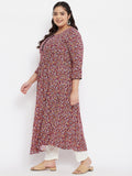 Women Plus Size Maroon & White Floral Printed Kurta