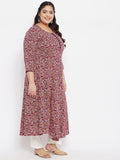 Women Plus Size Maroon & White Floral Printed Kurta