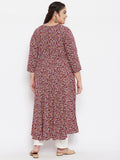 Women Plus Size Maroon & White Floral Printed Kurta