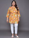 Women Plus Size Yellow Printed Pure Cotton Kurti
