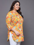 Women Plus Size Yellow Printed Pure Cotton Kurti