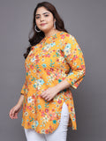 Women Plus Size Yellow Printed Pure Cotton Kurti