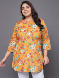 Women Plus Size Yellow Printed Pure Cotton Kurti