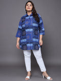 Women Plus Size Blue Printed Pure Cotton Kurti