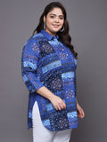 Women Plus Size Blue Printed Pure Cotton Kurti
