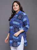 Women Plus Size Blue Printed Pure Cotton Kurti