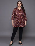 Women Plus Size Maroon Floral Printed Pure Cotton Kurti