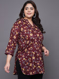 Women Plus Size Maroon Floral Printed Pure Cotton Kurti
