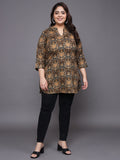 Women Plus Size Brown Ethnic Motifs Printed Pure Cotton Kurti
