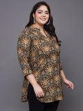 Women Plus Size Brown Ethnic Motifs Printed Pure Cotton Kurti