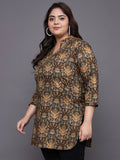 Women Plus Size Brown Ethnic Motifs Printed Pure Cotton Kurti