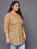 Women Plus Size Yellow Paisley Printed Pure Cotton Kurti