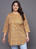 Women Plus Size Yellow Paisley Printed Pure Cotton Kurti
