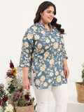Women Plus Size Cotton Satin Grey Floral Printed Kurti