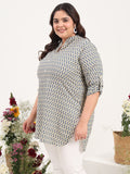 Women Plus Size Floral Printed Pure Cotton Foldup Sleeves Kurti