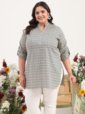 Women Plus Size Floral Printed Pure Cotton Foldup Sleeves Kurti