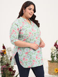 Women Plus Size Pure Cotton Green Floral Printed Kurti