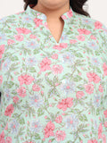 Women Plus Size Pure Cotton Green Floral Printed Kurti