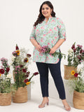 Women Plus Size Pure Cotton Green Floral Printed Kurti