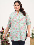 Women Plus Size Pure Cotton Green Floral Printed Kurti