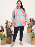 Women Plus Size Multicolor Printed Cotton Satin Kurti