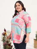 Women Plus Size Multicolor Printed Cotton Satin Kurti