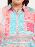 Women Plus Size Multicolor Printed Cotton Satin Kurti