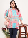 Women Plus Size Multicolor Printed Cotton Satin Kurti