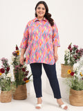 Women Plus Size Cotton Satin Abstract Printed Kurti