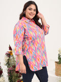 Women Plus Size Cotton Satin Abstract Printed Kurti