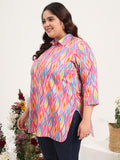 Women Plus Size Cotton Satin Abstract Printed Kurti