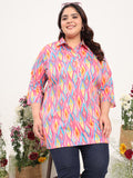 Women Plus Size Cotton Satin Abstract Printed Kurti