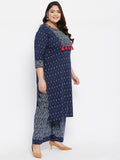 Women Plus Size Pure Cotton Indigo Printed Kurta with Palazzo
