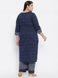 Women Plus Size Pure Cotton Indigo Printed Kurta with Palazzo