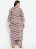 Women Plus Size Cotton Grey Printed Kurta with Palazzo