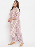 Women Plus Size Cotton Cream Floral Printed Kurta with Palazzo