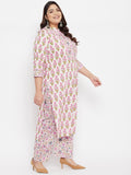 Women Plus Size Cotton Cream Floral Printed Kurta with Palazzo