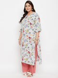 Women Plus Size Multicolored Floral Printed Kurta with Palazzo