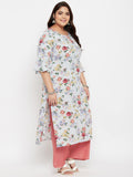 Women Plus Size Multicolored Floral Printed Kurta with Palazzo
