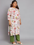 Women Plus Size Pink & Red Floral Printed Kurta with Palazzo