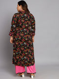 Women Plus Size Black & Pink Floral Printed Kurta with Palazzo