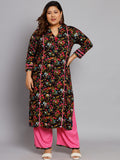 Women Plus Size Black & Pink Floral Printed Kurta with Palazzo