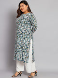 Women Plus Size Multicolor Floral Printed Kurta with Palazzo