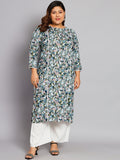 Women Plus Size Multicolor Floral Printed Kurta with Palazzo