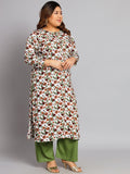 Women Plus Size White & Orange Floral Printed Kurta with Palazzo