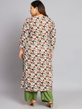 Women Plus Size White & Orange Floral Printed Kurta with Palazzo
