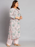 Women Plus Size Baby Pink & Green Printed Kurta with Palazzo