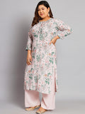 Women Plus Size Baby Pink & Green Printed Kurta with Palazzo