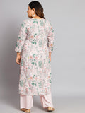 Women Plus Size Baby Pink & Green Printed Kurta with Palazzo